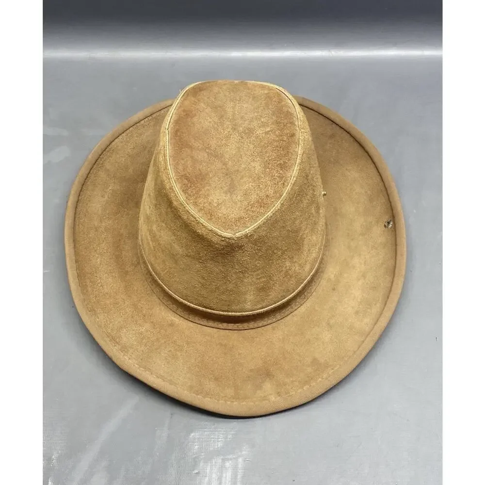Vintage HENSCHEL Brown Suede Western Outback Boonie Hat Cowboy Leather Snaps